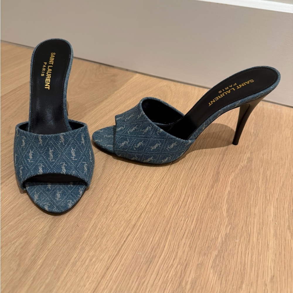 Saint Laurent Denim Blue Heeled Mules - Picture 4 of 9